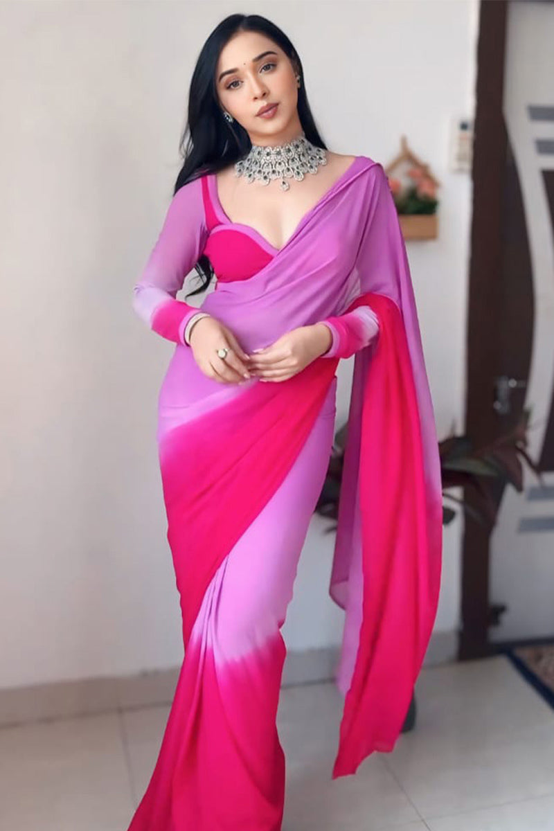 Seraphic One Minute Ready To Wear Lavender And Pink Georgette Saree