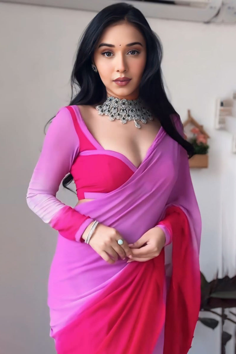 Seraphic One Minute Ready To Wear Lavender And Pink Georgette Saree