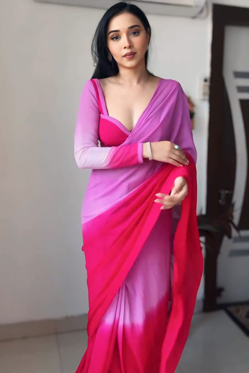 Seraphic One Minute Ready To Wear Lavender And Pink Georgette Saree