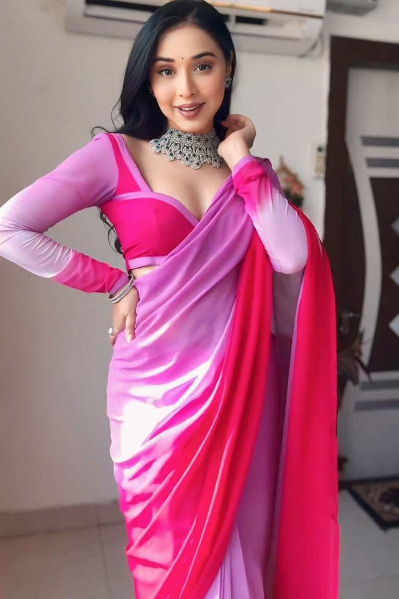 Seraphic One Minute Ready To Wear Lavender And Pink Georgette Saree