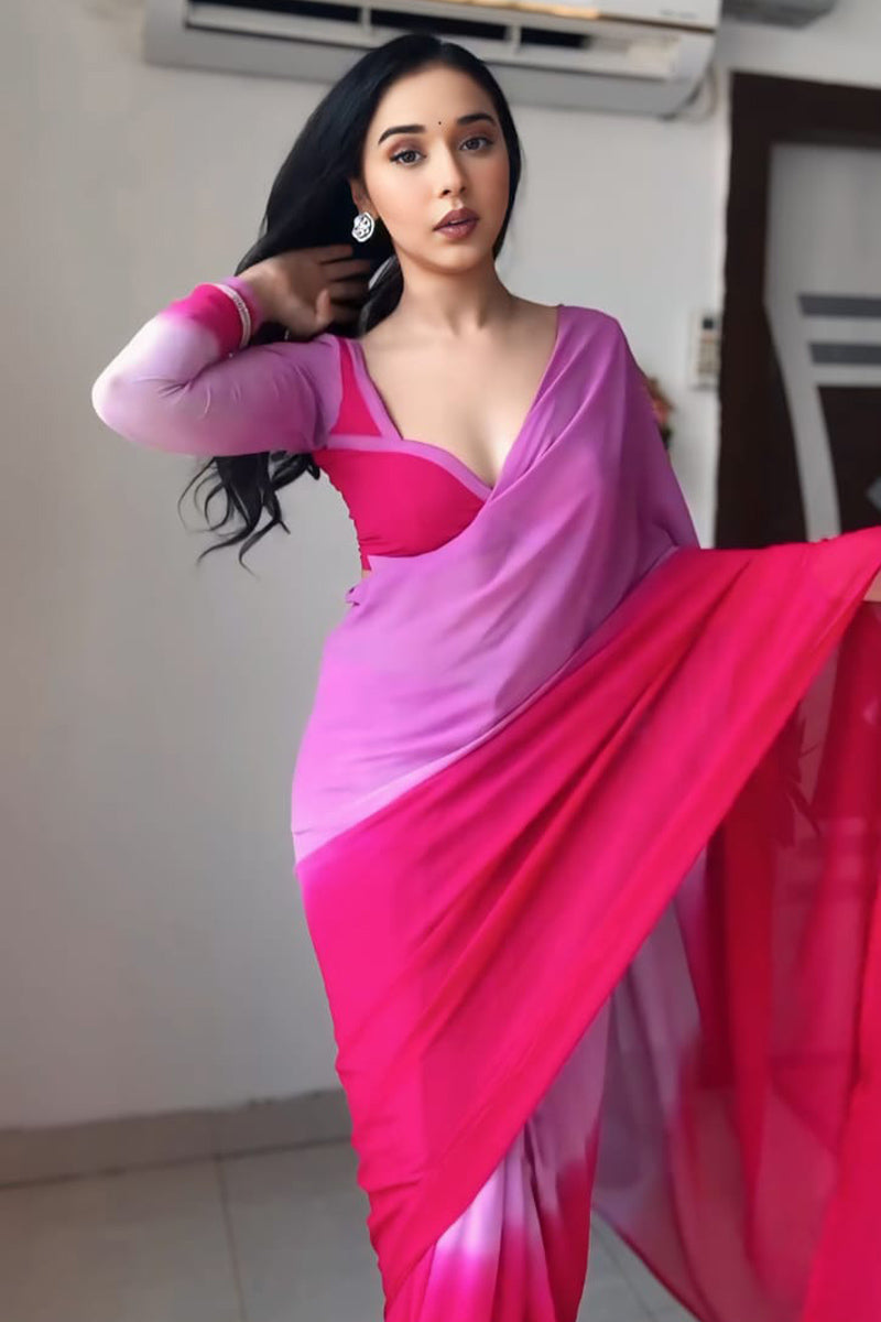 Seraphic One Minute Ready To Wear Lavender And Pink Georgette Saree