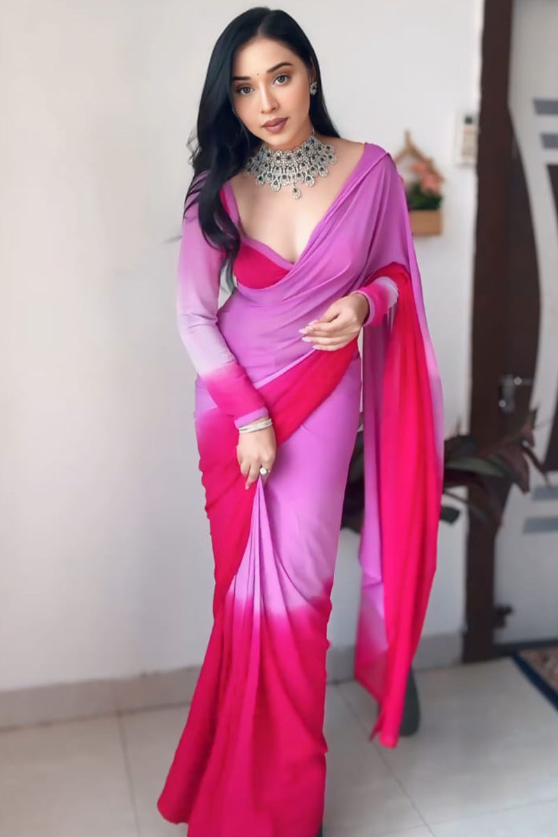 Seraphic One Minute Ready To Wear Lavender And Pink Georgette Saree