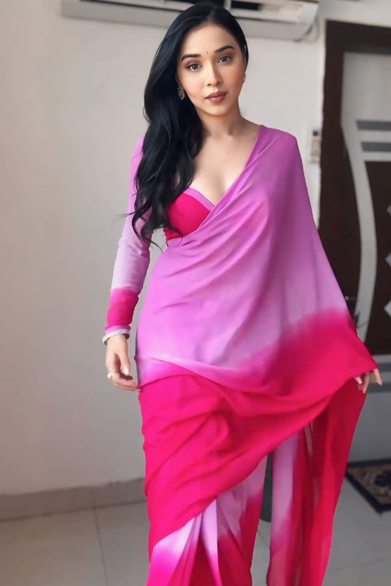 Seraphic One Minute Ready To Wear Lavender And Pink Georgette Saree