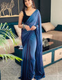 Splendid One Minute Ready To Wear Blue Chiffon Silk Saree