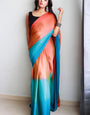 Harmony One Minute Ready To Wear Orange And Firozi Chiffon Silk Saree