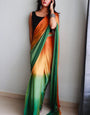 Majestic One Minute Ready To Wear Orange And Green Chiffon Silk Saree