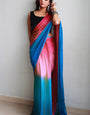 Sparkle One Minute Ready To Wear Pink And Firozi Chiffon Silk Saree