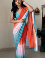 Whisper One Minute Ready To Wear Orange And Firozi Georgette Saree