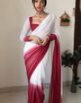 Tender One Minute Ready To Wear Dark Pink And White Georgette Saree