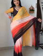 Shimmer One Minute Ready To Wear Yellow And Brown Georgette Saree