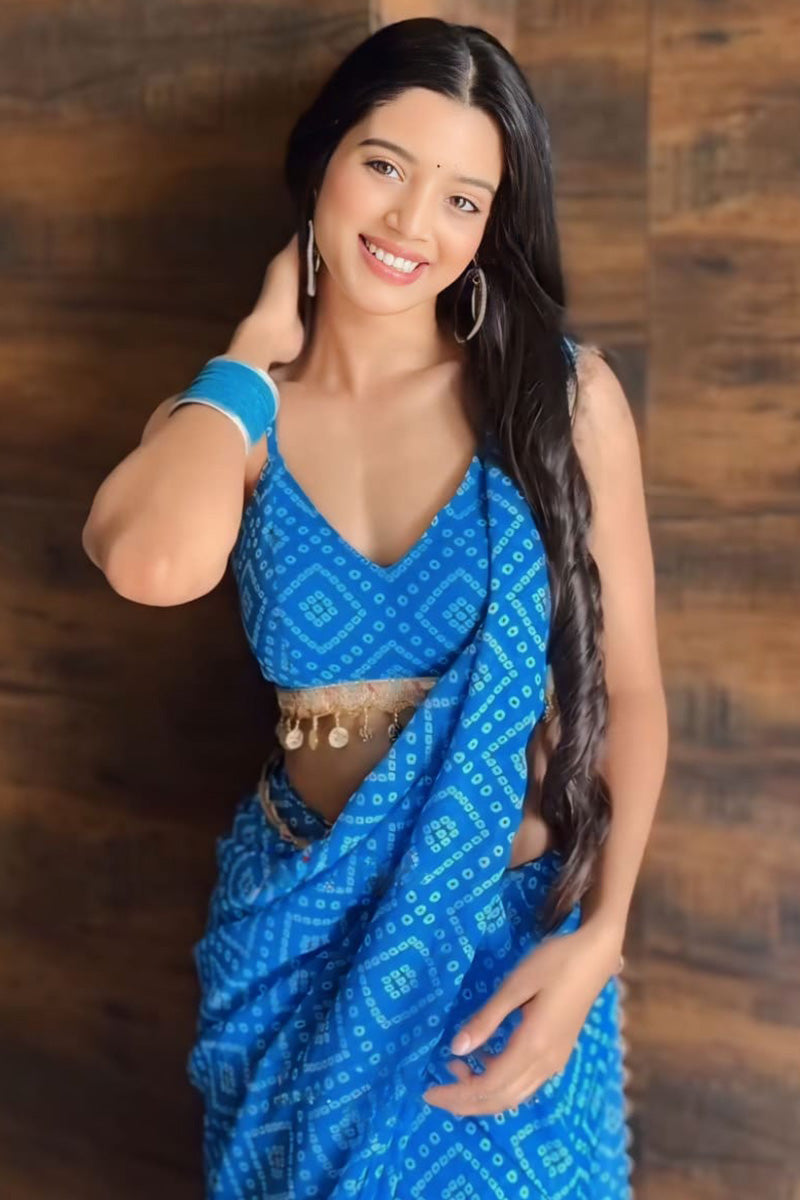 Gleaming One Minute Ready To Wear Blue Georgette Saree