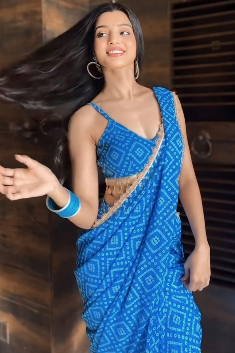 Gleaming One Minute Ready To Wear Blue Georgette Saree