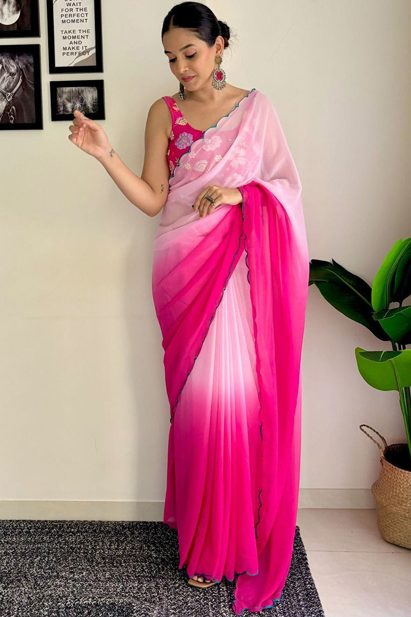 Delicacy One Minute Ready To Wear Dark Pink Georgette Saree