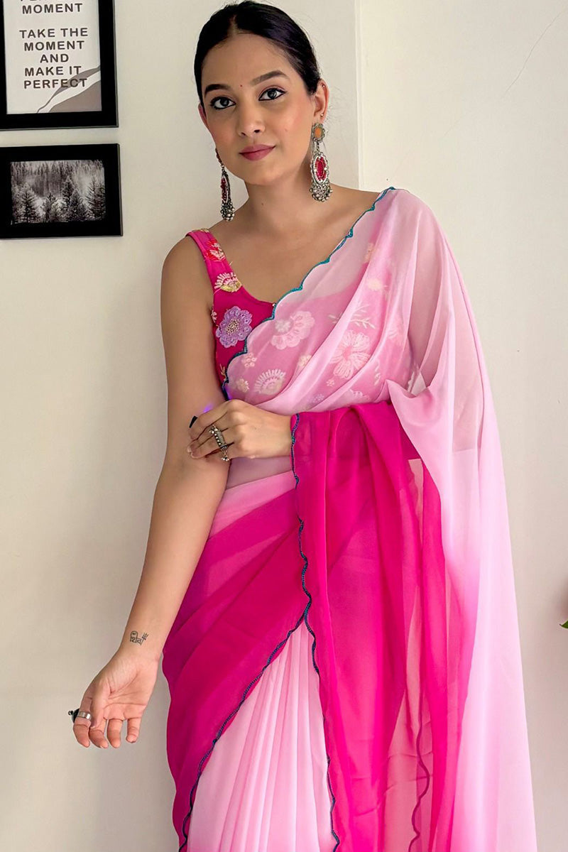 Delicacy One Minute Ready To Wear Dark Pink Georgette Saree