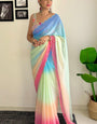 Lovelace One Minute Ready To Wear Firozi And Pink Georgette Saree