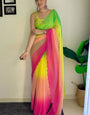 Eleganza One Minute Ready To Wear Green And Pink Georgette Saree