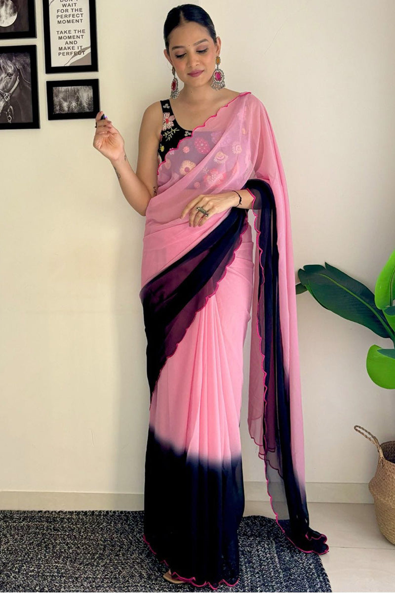 Moonlit One Minute Ready To Wear Pink And Blue Georgette Saree