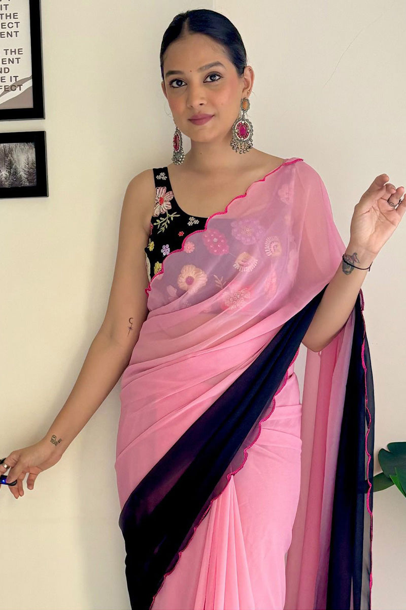 Moonlit One Minute Ready To Wear Pink And Blue Georgette Saree