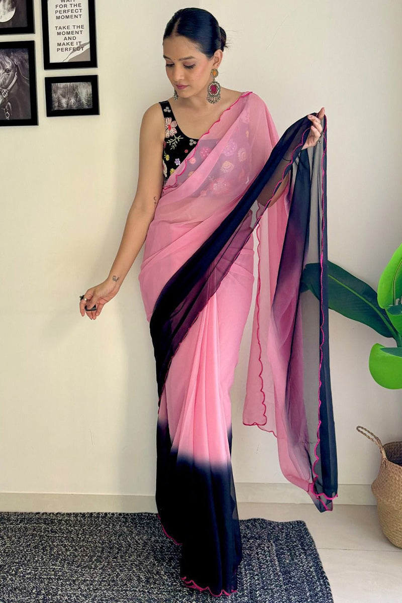 Moonlit One Minute Ready To Wear Pink And Blue Georgette Saree