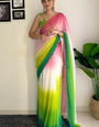 Breathtaking One Minute Ready To Wear Pink And Parrot Georgette Saree