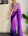 Velvetine One Minute Ready To Wear Purple And Blue Georgette Saree