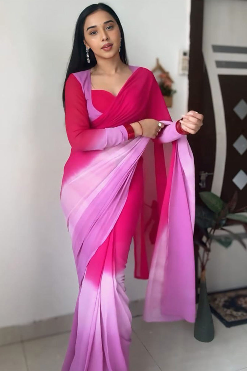 Brilliance One Minute Ready To Wear Pink And Lavender Georgette Saree