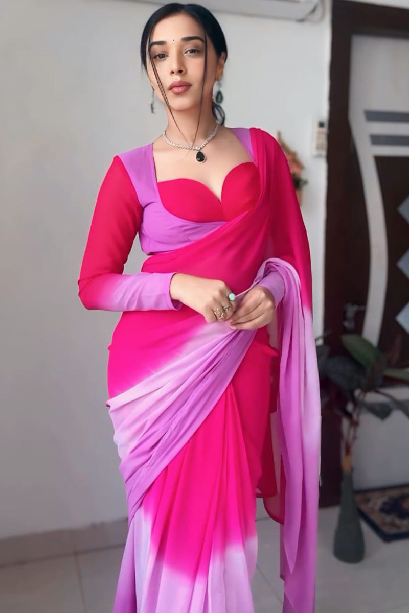 Brilliance One Minute Ready To Wear Pink And Lavender Georgette Saree