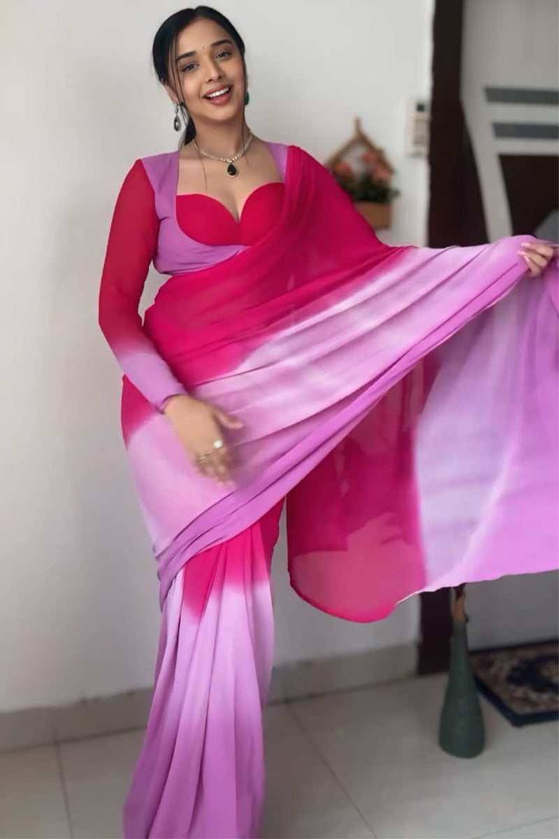 Brilliance One Minute Ready To Wear Pink And Lavender Georgette Saree