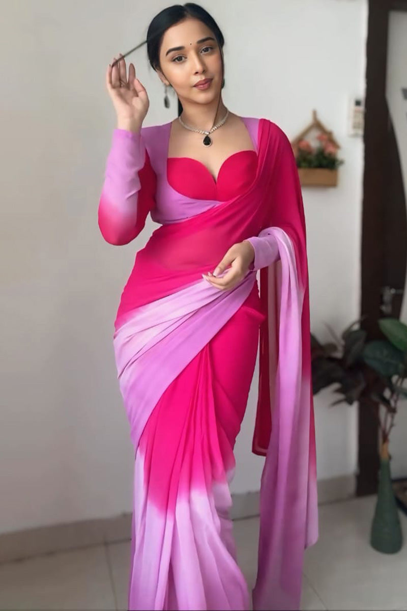 Brilliance One Minute Ready To Wear Pink And Lavender Georgette Saree