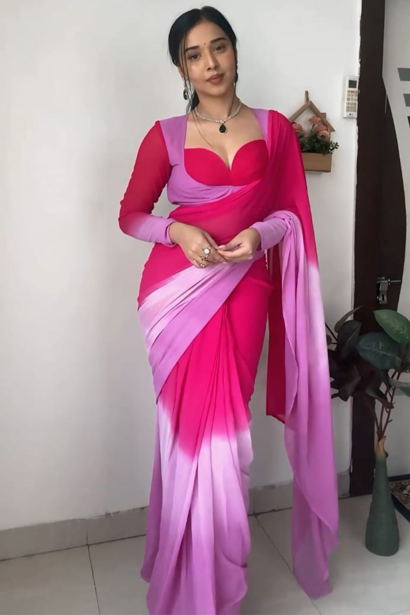 Brilliance One Minute Ready To Wear Pink And Lavender Georgette Saree