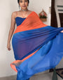 Charming One Minute Ready To Wear Orange And Blue Georgette Saree