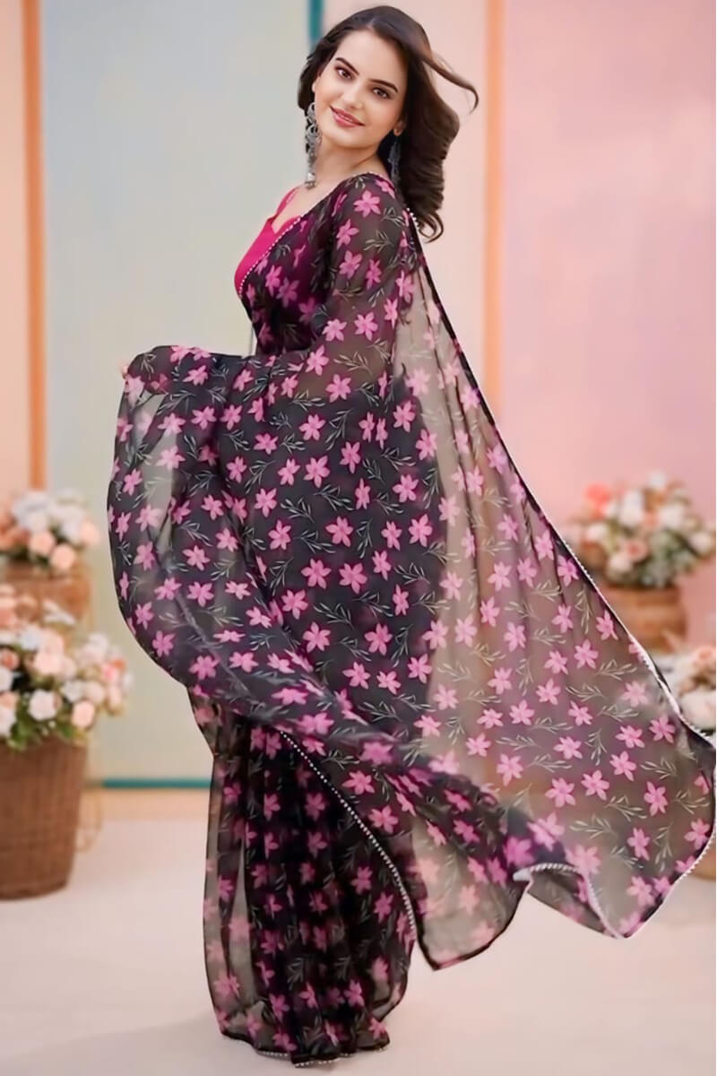 Lovely One Minute Ready To Wear Black Georgette Saree