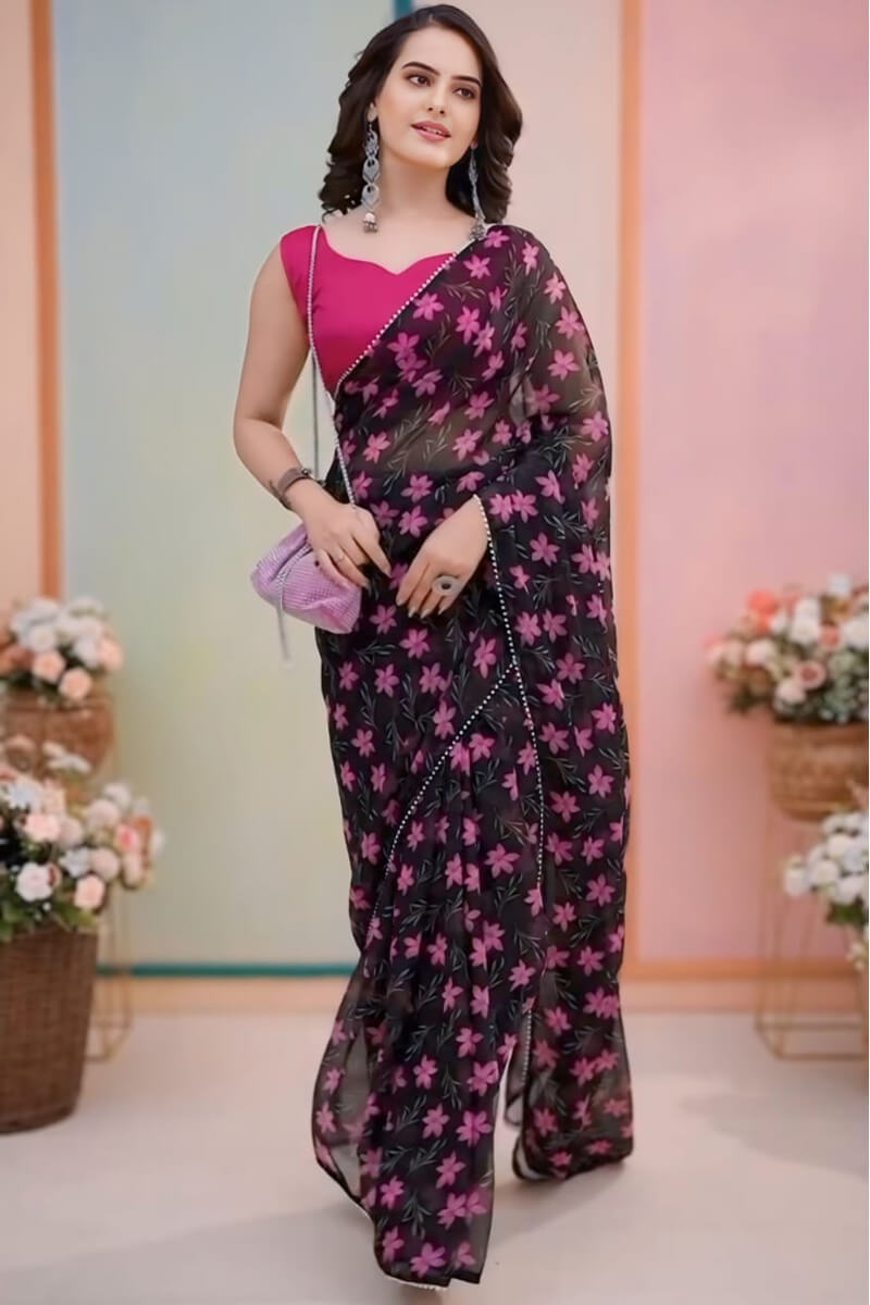 Lovely One Minute Ready To Wear Black Georgette Saree