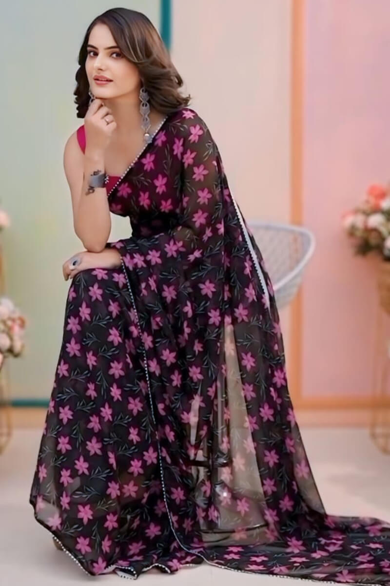 Lovely One Minute Ready To Wear Black Georgette Saree