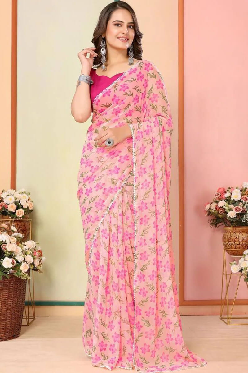 Resplendent One Minute Ready To Wear Pink Georgette Saree