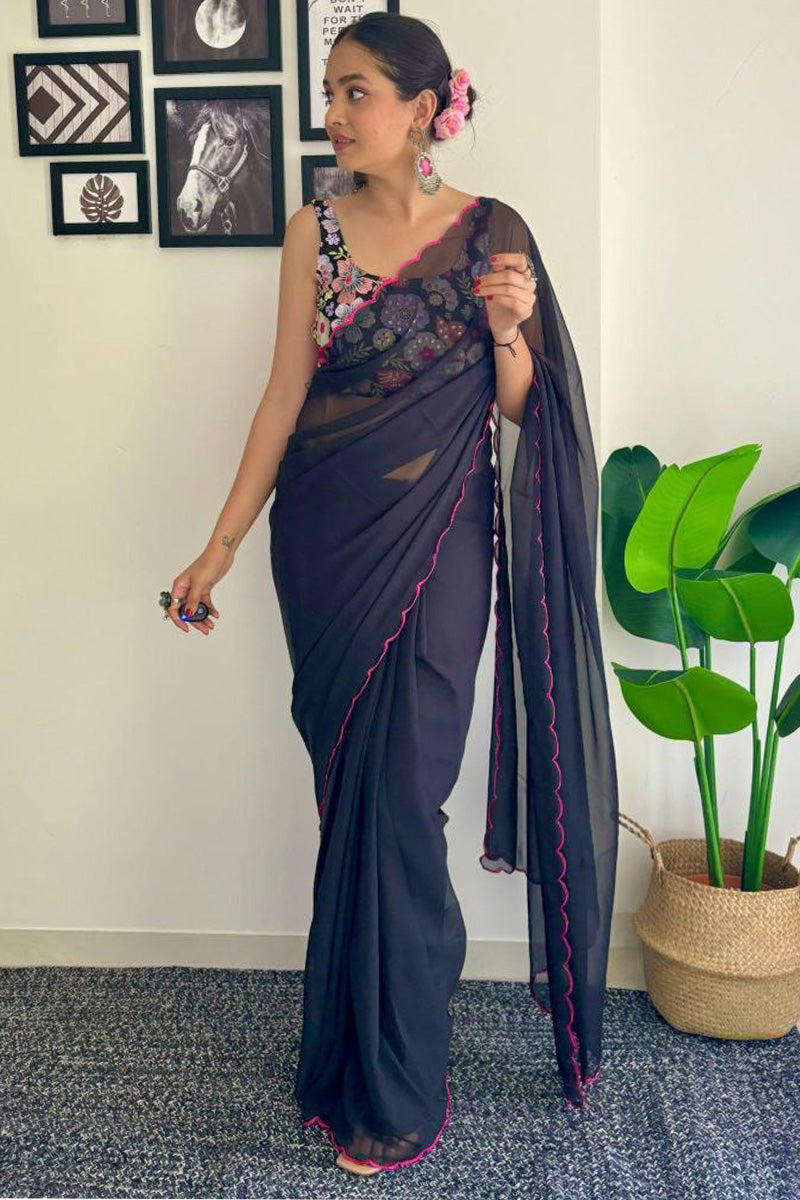 Hush One Minute Ready To Wear Black Georgette Saree