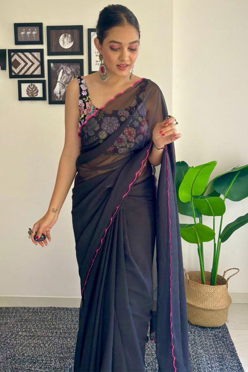 Hush One Minute Ready To Wear Black Georgette Saree