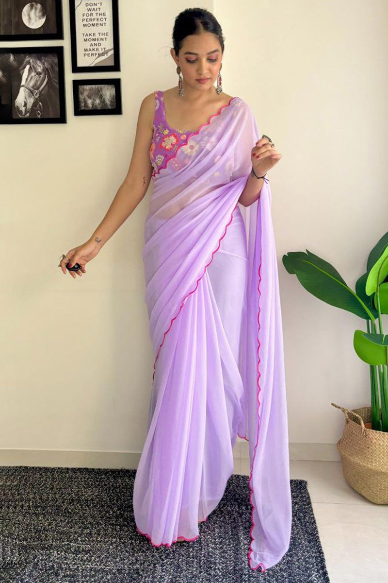 Lightest One Minute Ready To Wear Lavender Georgette Saree