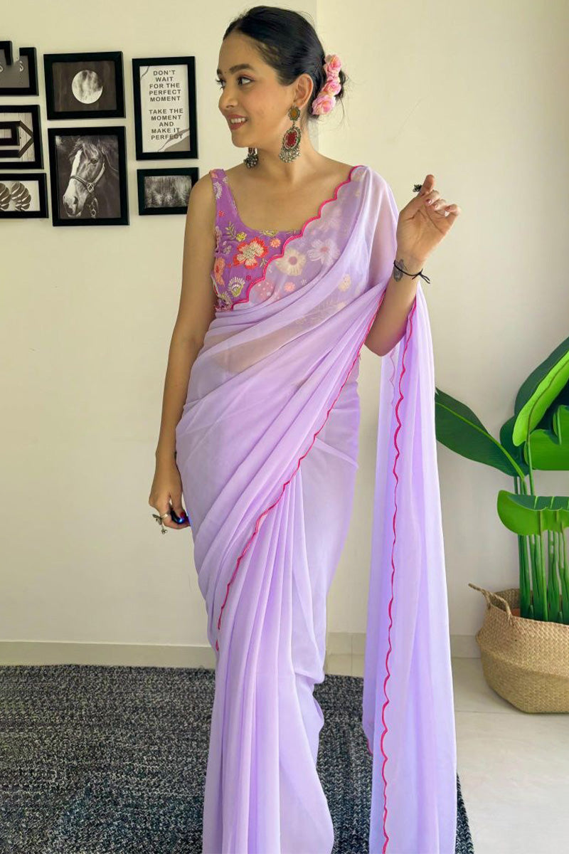 Lightest One Minute Ready To Wear Lavender Georgette Saree