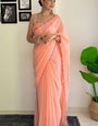 Peaceful One Minute Ready To Wear Peach Georgette Saree