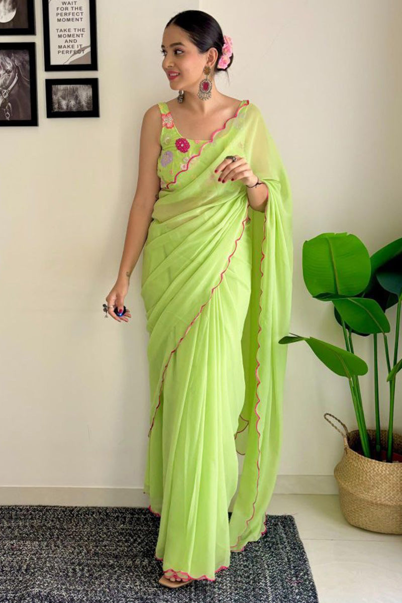 Glimmer One Minute Ready To Wear Pistachio Georgette Saree