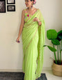 Glimmer One Minute Ready To Wear Pistachio Georgette Saree