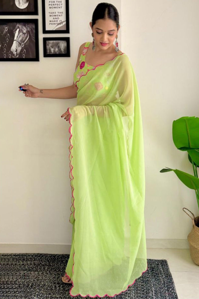 Glimmer One Minute Ready To Wear Pistachio Georgette Saree