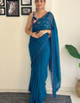 Brightly One Minute Ready To Wear Peacock Green Georgette Saree