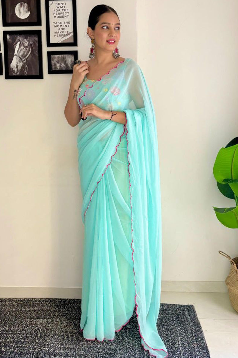 Finest One Minute Ready To Wear Sky Georgette Saree