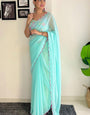 Finest One Minute Ready To Wear Sky Georgette Saree