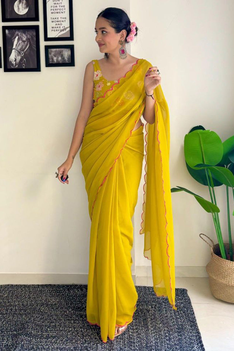 Festiva One Minute Ready To Wear Yellow Georgette Saree