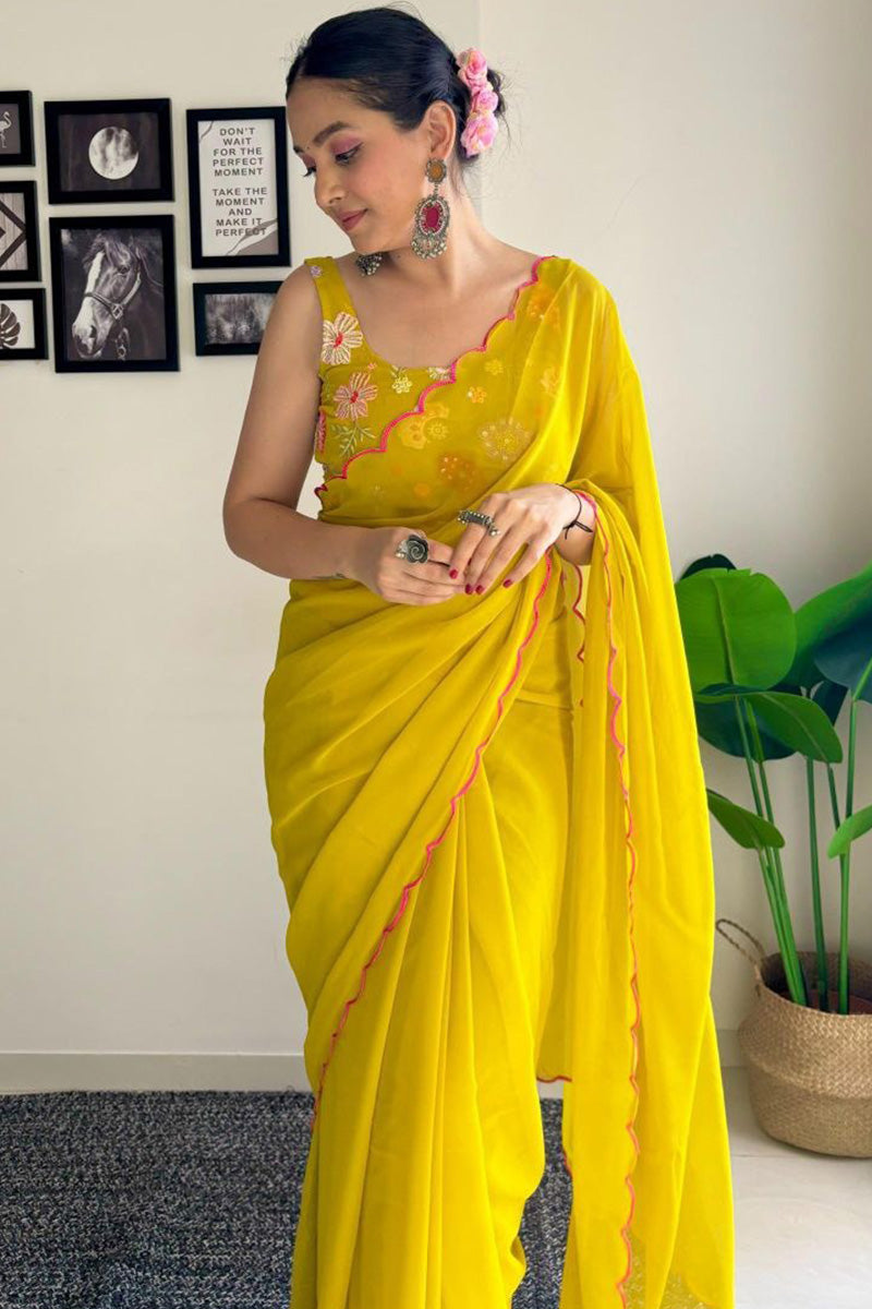 Festiva One Minute Ready To Wear Yellow Georgette Saree