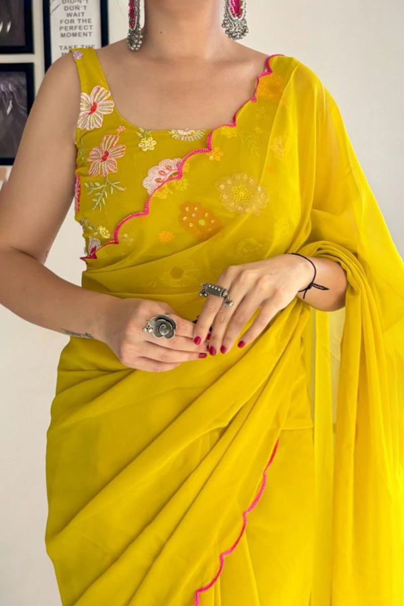 Festiva One Minute Ready To Wear Yellow Georgette Saree