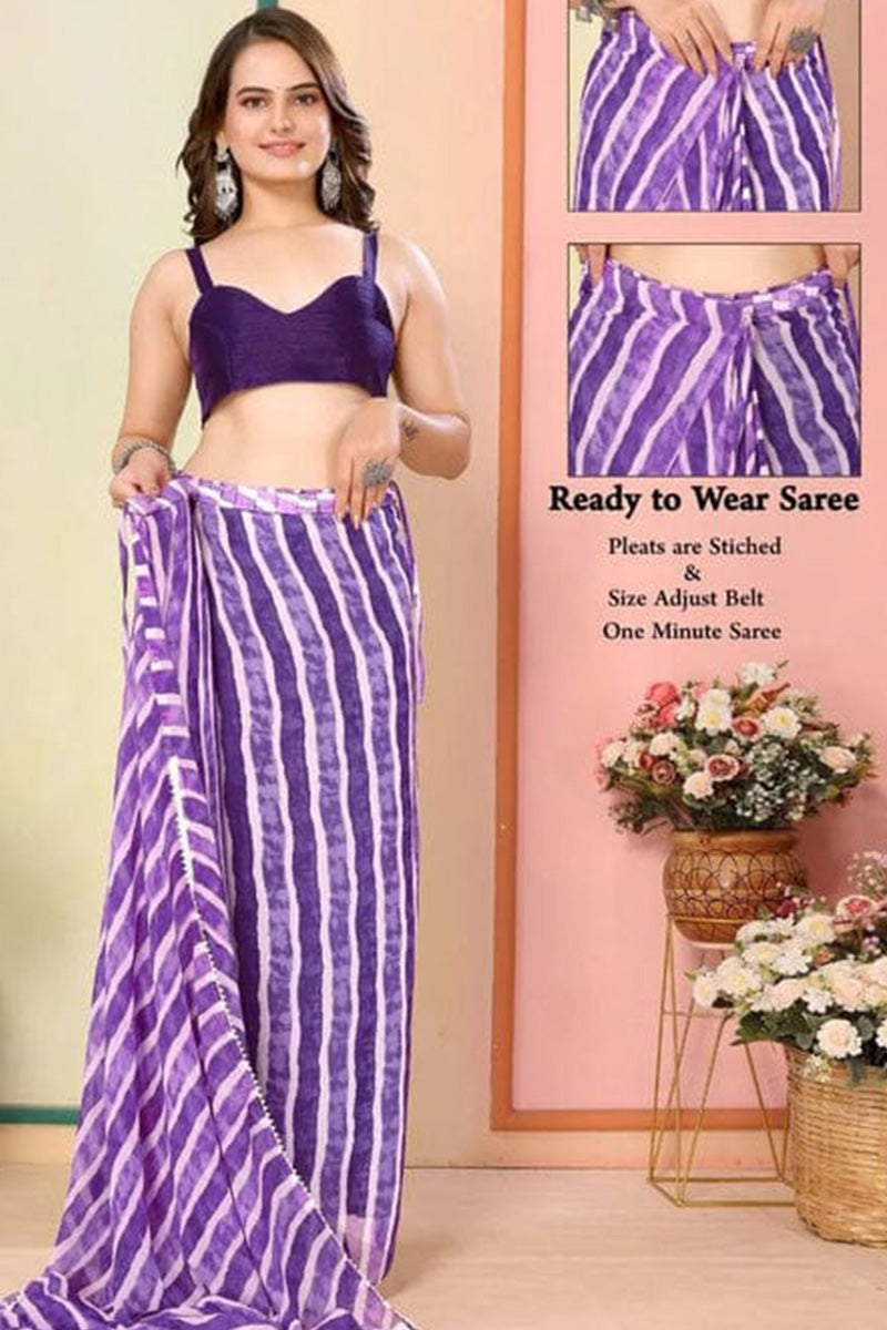 Misty One Minute Ready To Wear Purple Georgette Saree